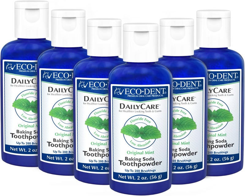 ECO-DENT DailyCare Baking Soda Toothpowder, Original Mint Flavor, 6 Pack of 2 oz Bottles - Image 1